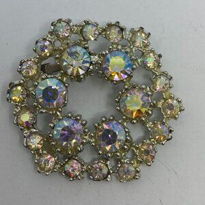 Vtg Coro ? aurora borealis crystal rhinestone wedding bridal 1 5/8" brooch